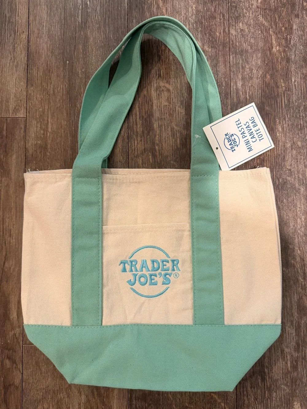 Trader Joe's Cream Canvas Tote with Mint Green Accents